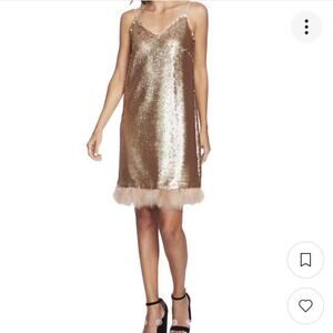 CeCe Sequin Dress Gatsby Flapper 20s Sexy Party Blush Gold Bohemian Luxe sz 14